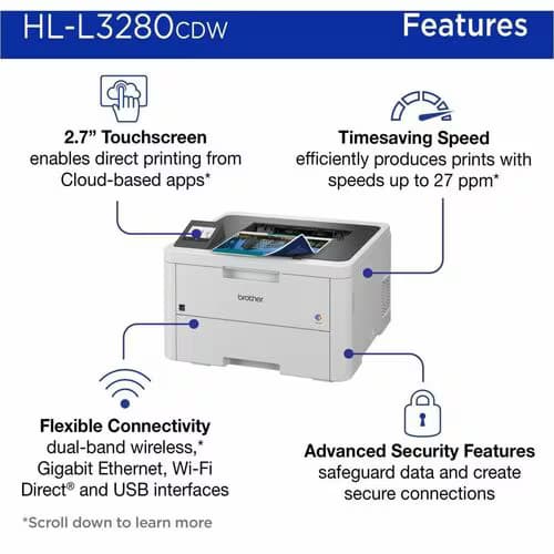 Impresora Láser Inalámbrico De Escritorio Brother HL-L3280CDW - Color - 3