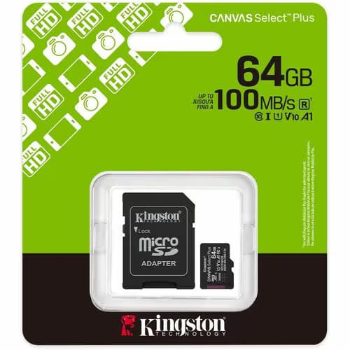 microSDXC Kingston Canvas Select Plus - 64GB - Class 10/UHS-I (U1) - V10 - 100MB/s - 1