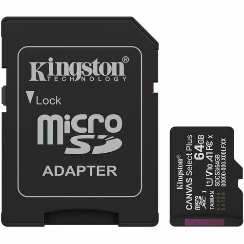 microSDXC Kingston Canvas Select Plus - 64GB - Class 10/UHS-I (U1) - V10 - 100MB/s - 2