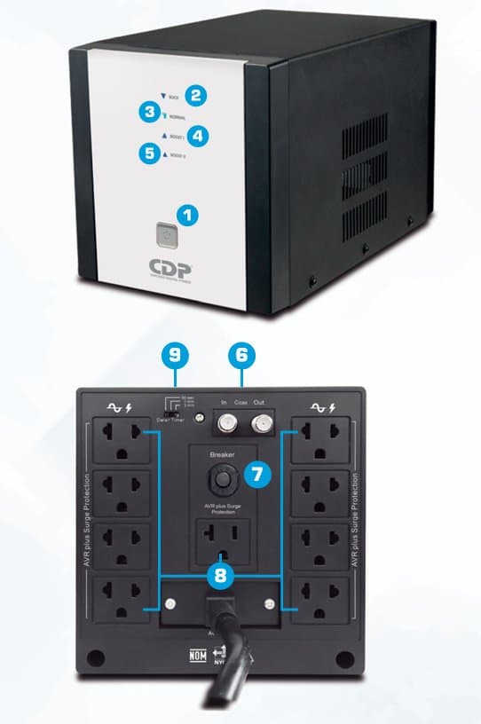 ESTABILIZADOR CDP R-AVR2408I 2400VA/1200W 8 SALIDAS (R-AVR2408I) - 2