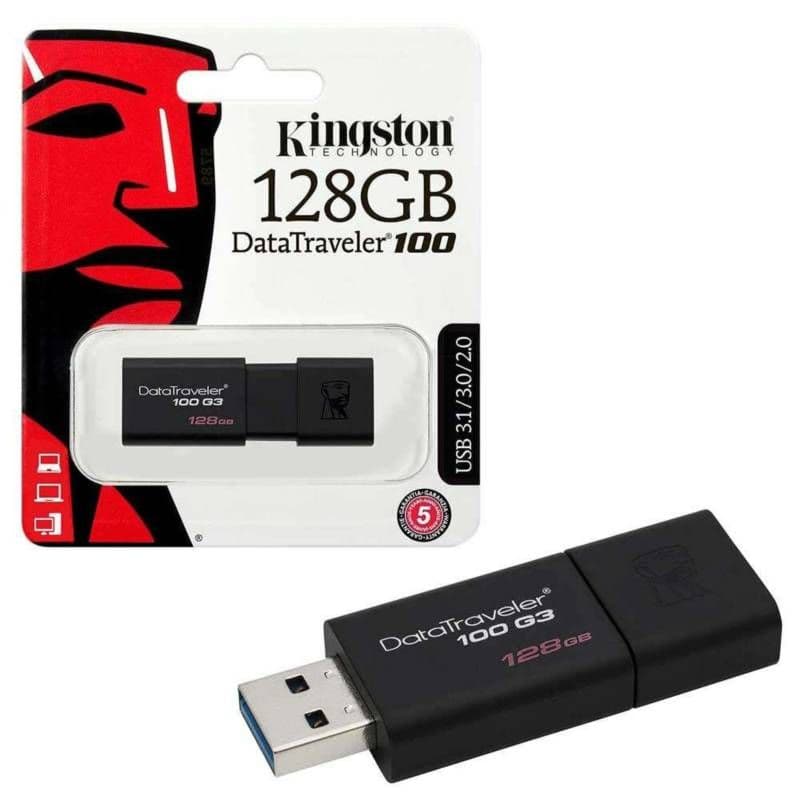 Memoria Flash USB Kingston DataTraveler 100 G3, 128GB, USB 3.0, presentación en colgador - 1