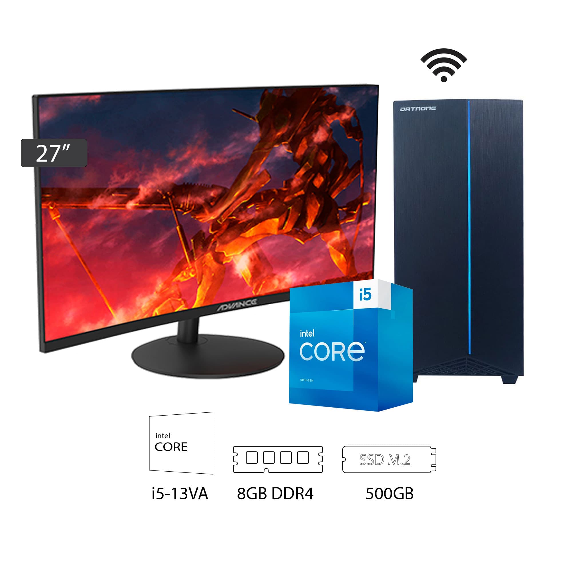 PC Intel Core i5-13ava Gen, Memoria RAM 8GB, Disco solido 500GB, Monitor 27" - 1