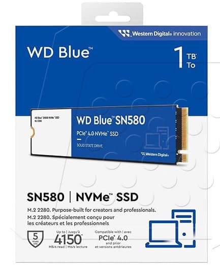 Unidad de estado solido Western Digital Blue SN580 1TB M.2 2280, PCIe Gen 4.0 x4 NVMe 1.4b - 2