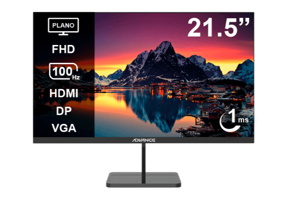 Monitor plano ADVANCE ADV-2152S 21.5" FHD IPS 100Hz 1ms HDMI DP VGA PARLANTES negro - 1