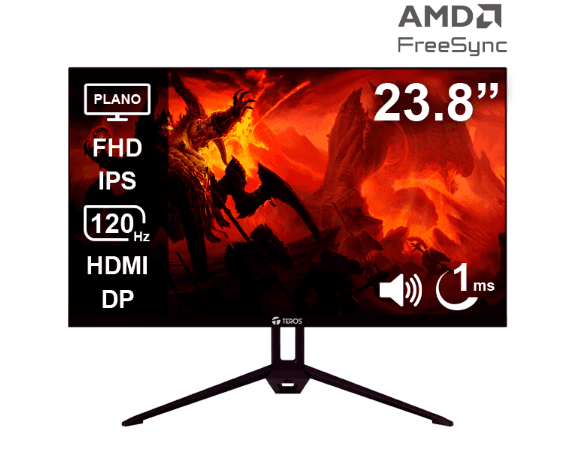 Monitor Plano TEROS TE-2415S, 23.8" FHD IPS, 120Hz, 1ms, HDMI, DP, Parlantes - 1