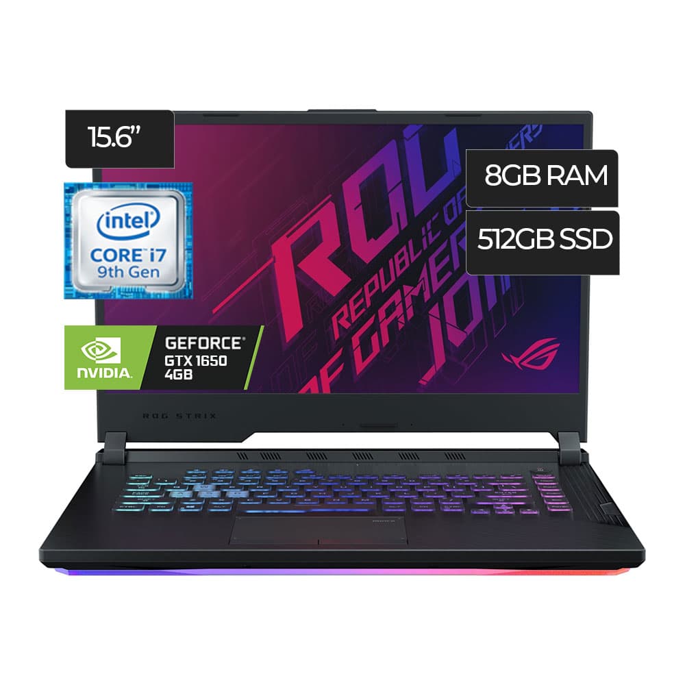 Laptop Asus ROG Strix G GL531GT Gaming, Intel Core i5-9300H 2.4GHz, RAM 8GB, Sólido SSD 512GB PCIe, Video 4 GB Nvidia GeForce GTX 1650, LED 15.6" Full HD, Windows 10 Home - 1