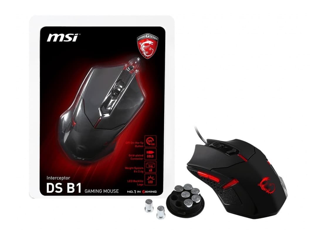 Mouse óptico MSI Interceptor DS B1 Gaming, 1600 dpi, negro, 6 botones, USB. - 3