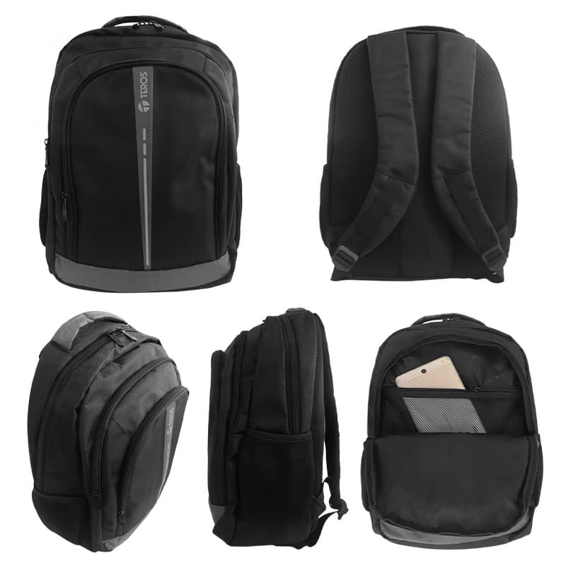 Mochila Teros TE-IDS18570, Poliéster, notebook hasta 15.6", negro. - 2