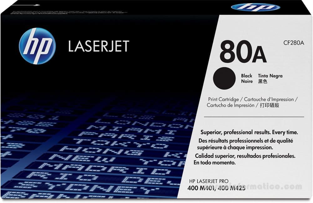 Cartucho de toner HP 80A, tecnologia laser, color negro para impresoras HP Laserjet Pro 400 M401 / MFP M425. - 1