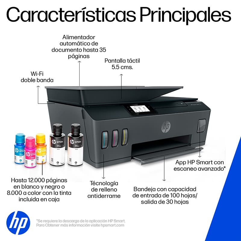 Impresora All-in-one de tinta HP Smart Tank 530, Imprime/Escanea/Copia/Wi-Fi/BT/USB 2.0 - 2
