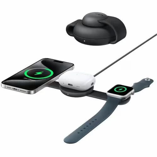 ANKER MagGo A2557 Cargador por inducción - Negro - Para AirPod, iPhone, Smartwatch, Auricular, Smartphone - 12 V Entrada - Carga rápida, Plegable - 1