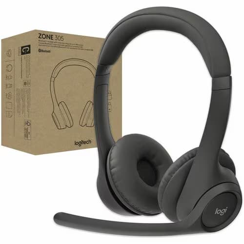 Auriculares Logitech Zone 305 Inalámbrico Sobre la cabeza Estéreo - Negro - Certificación Microsoft Teams - Binaural - Supra-aural - 3000cm - Bluetooth - 1