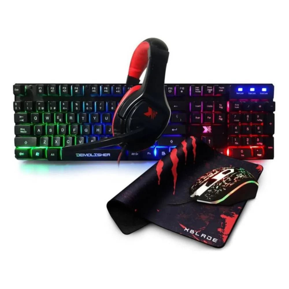 TECLADO XBLADE GAMING + MOUSE + AUDIFONO + PAD DEMOLISHER KIT 4 EN 1 (GXB-KMHP370) - 1