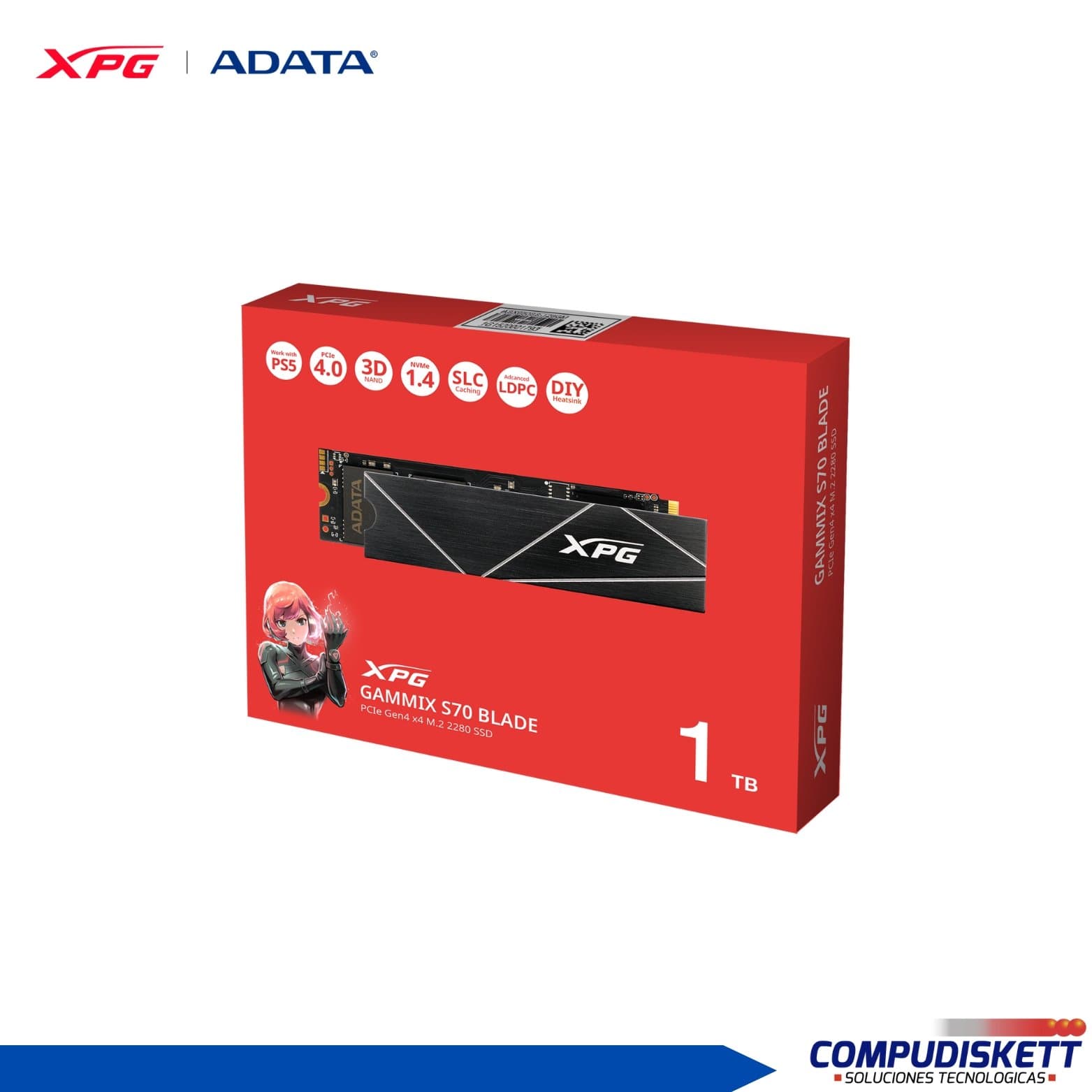 SSD ADATA XPG GAMMIX S70 BLADE 1TB M.2 NVME 1.4 G4 7400MB/S AGAMMIXS70B-1T-CS - 1