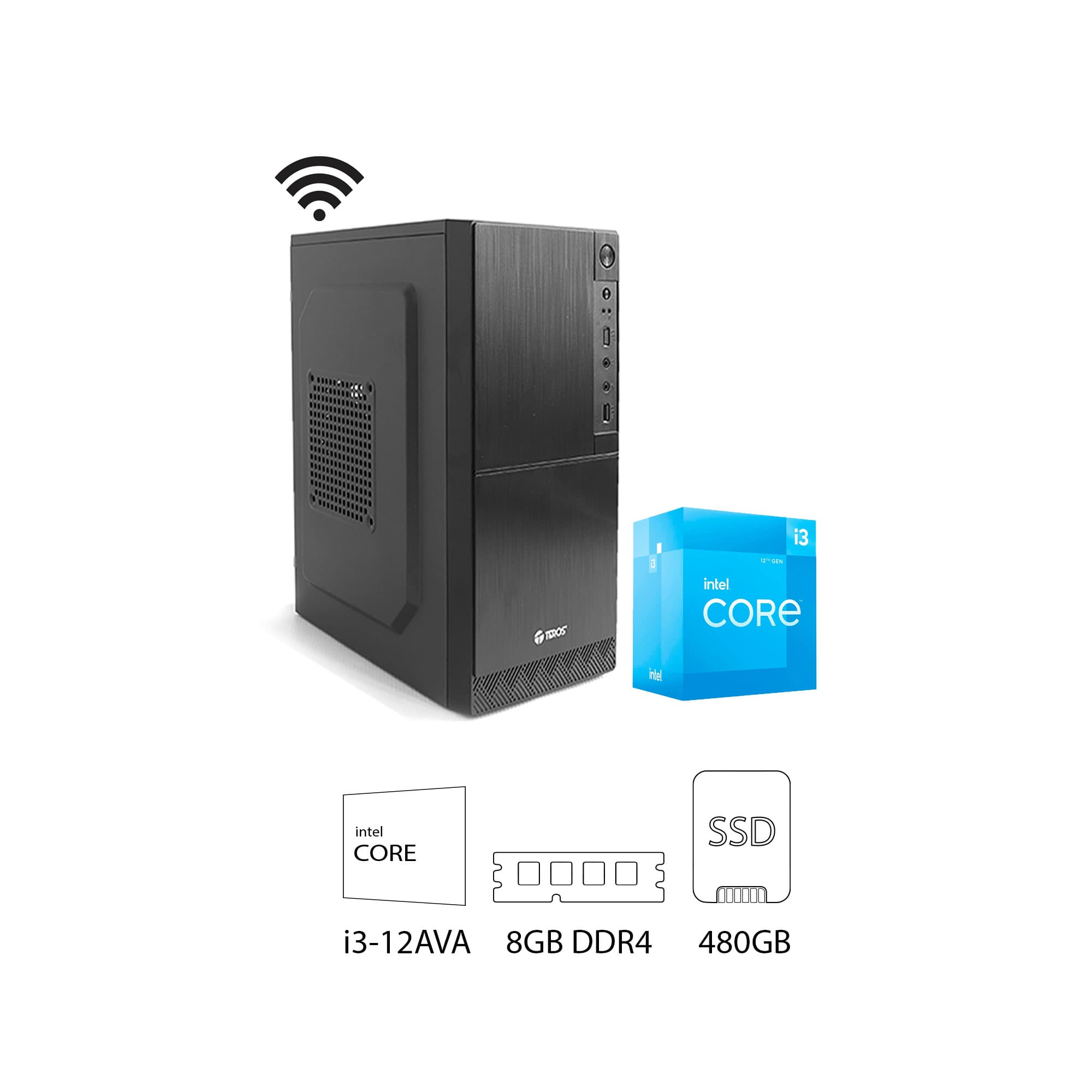 PC Intel Core i3-12ava gen, Memoria RAM 8GB, Disco SSD 480GB, Wifi - 1