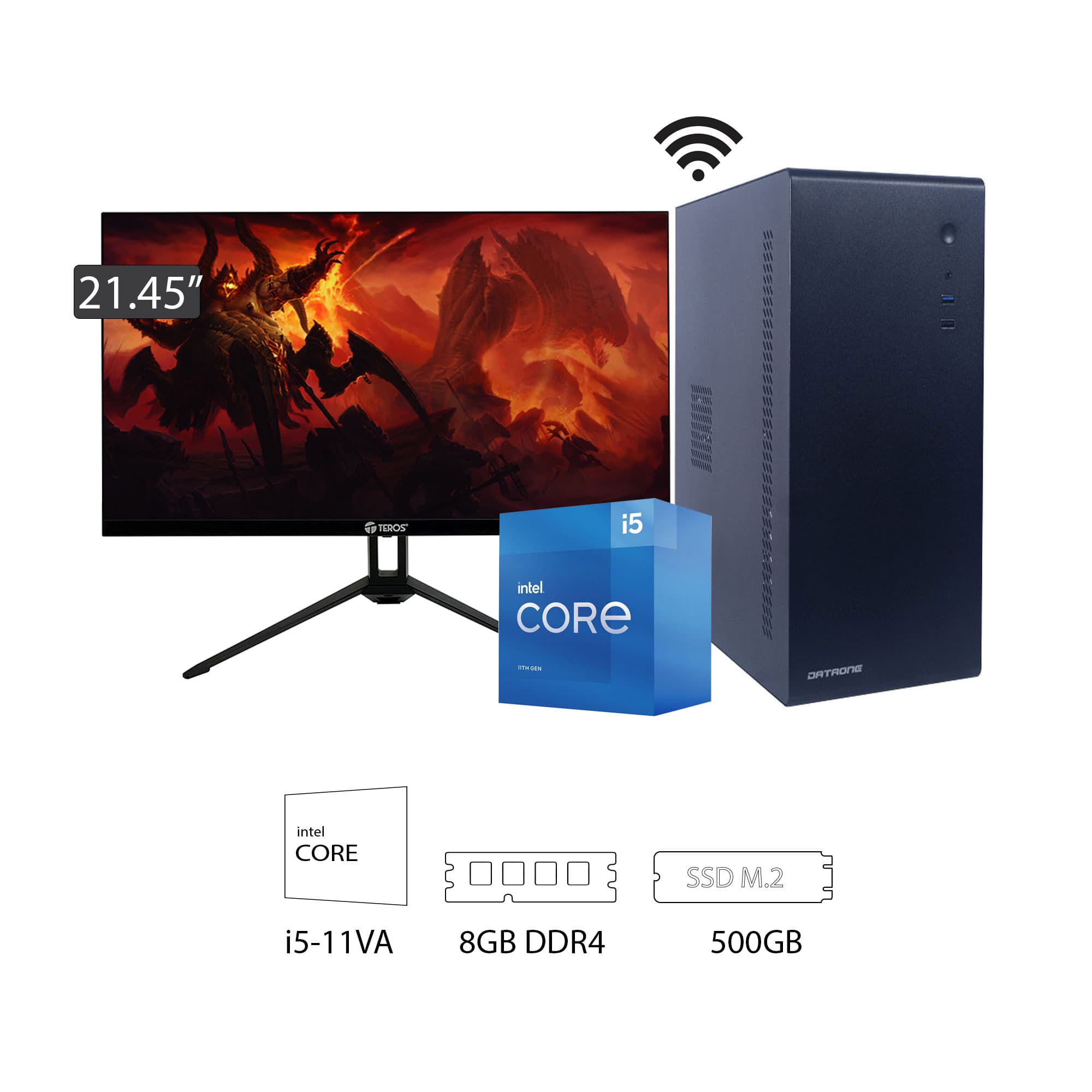 PC Intel Core i5-11ava Gen, Memoria RAM 8GB, Disco solido 500GB, Monitor 21.45" - 1