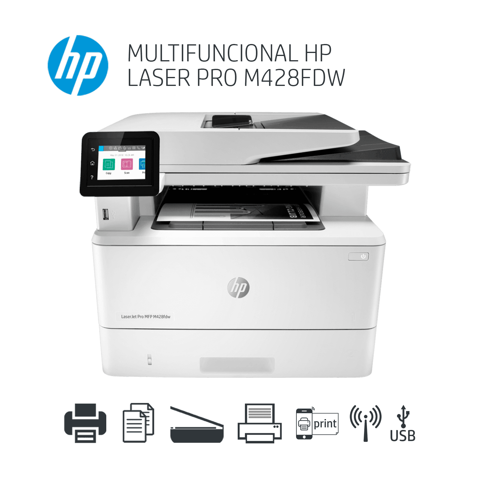 Impresora Multifuncional M428fdw Laser, 38ppm, impresión en negro, WIFI, LAN, memoria 512MB - 2