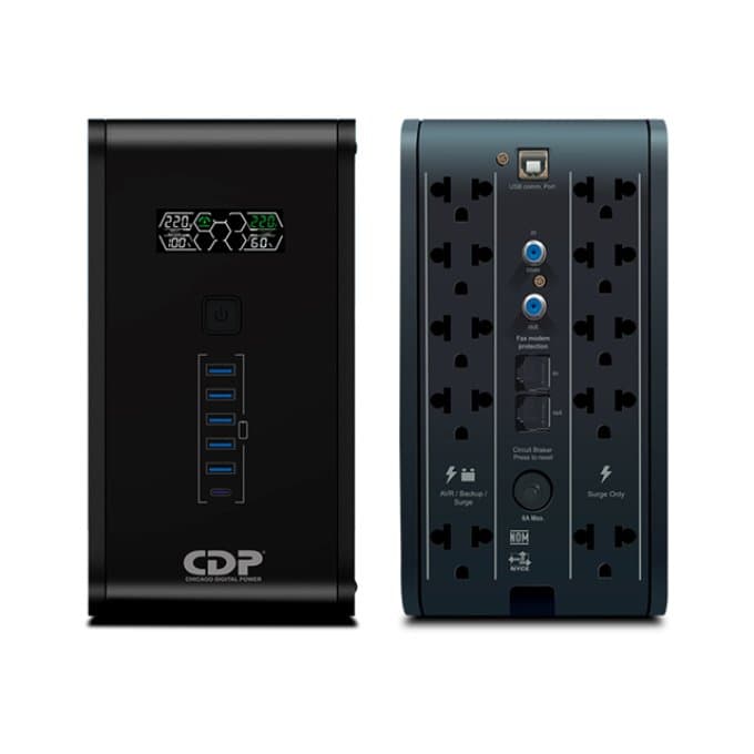 UPS CDP R-SMART 1010I 1000VA / 500W AUTONOMÍA 30MIN 10 SALIDAS/5 PORT USB- A/1 PORT USB-C BLACK (R-SMART1010I) - 1