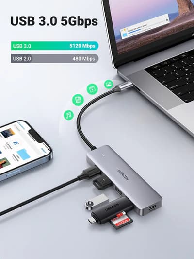 UGREEN ADAPTADOR HUB USB-C DE 4 PUERTOS USB 3.0 - 4