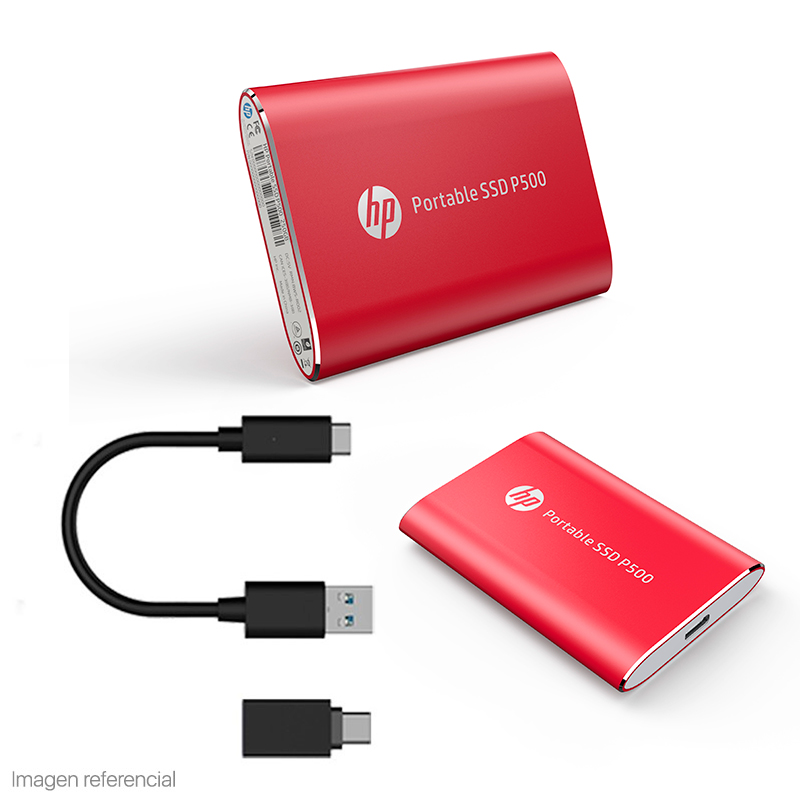 Unidad de Estado Solido Externo (SSD) Portátil HP P500, 1TB, USB-C 3.2 Gen 1, Color Rojo