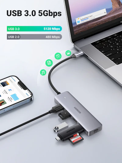 UGREEN ADAPTADOR HUB USB-C DE 4 PUERTOS USB 3.0